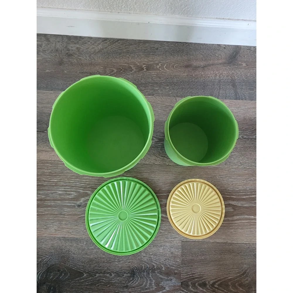 Vintage Tupperware Servalier Green Canister Set Sunburst‎ Lids Retro MCM #3